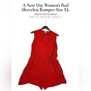 A New Day Red Wrap-Style Sleeveless Romper | Tie Waist | Size XL